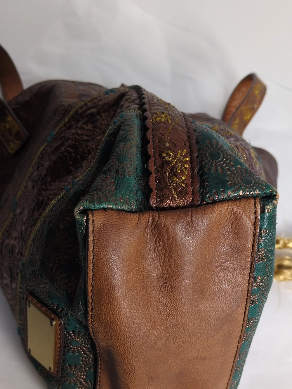 Butterfly by Matthew Williamson Leather Tote Bag Metallic Embossed Boho Tassels